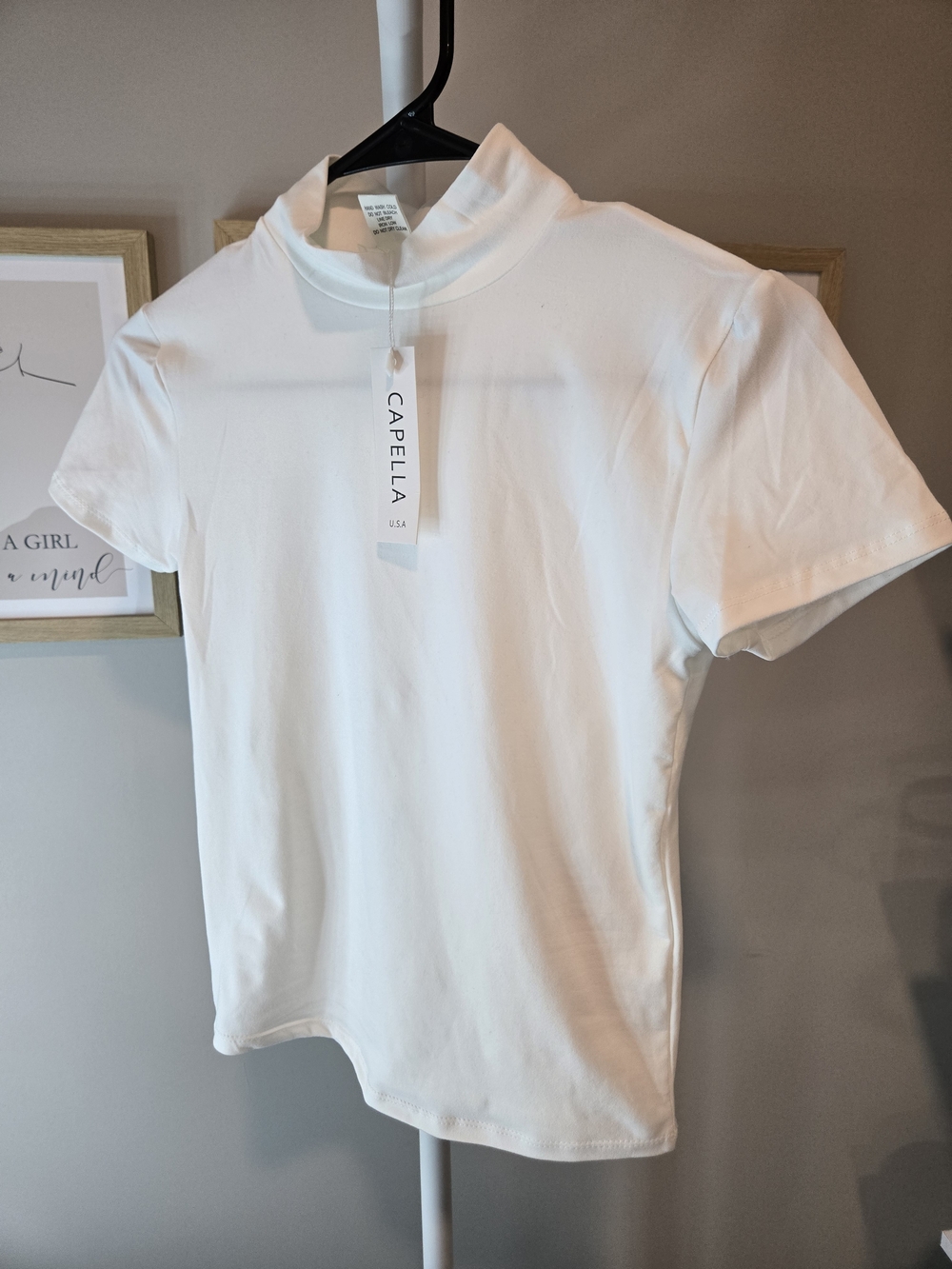 NWT Capella White Mock Neck Short Sleeve Tee